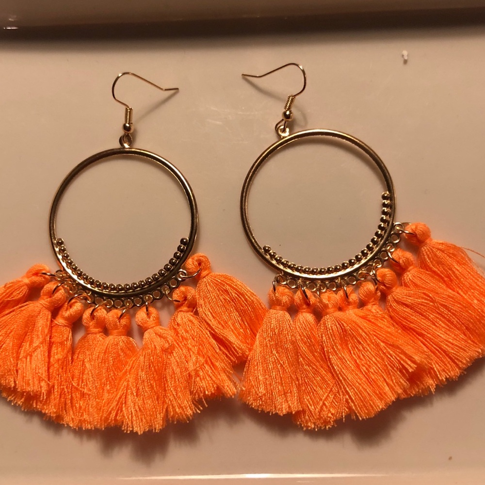 Boho orange tassel earrings